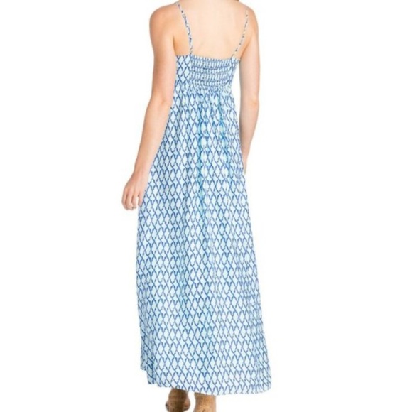 Vineyard Vines Lattice Print Tie Front Maxi Dress Crystal Blue Size 10 - Picture 2 of 13